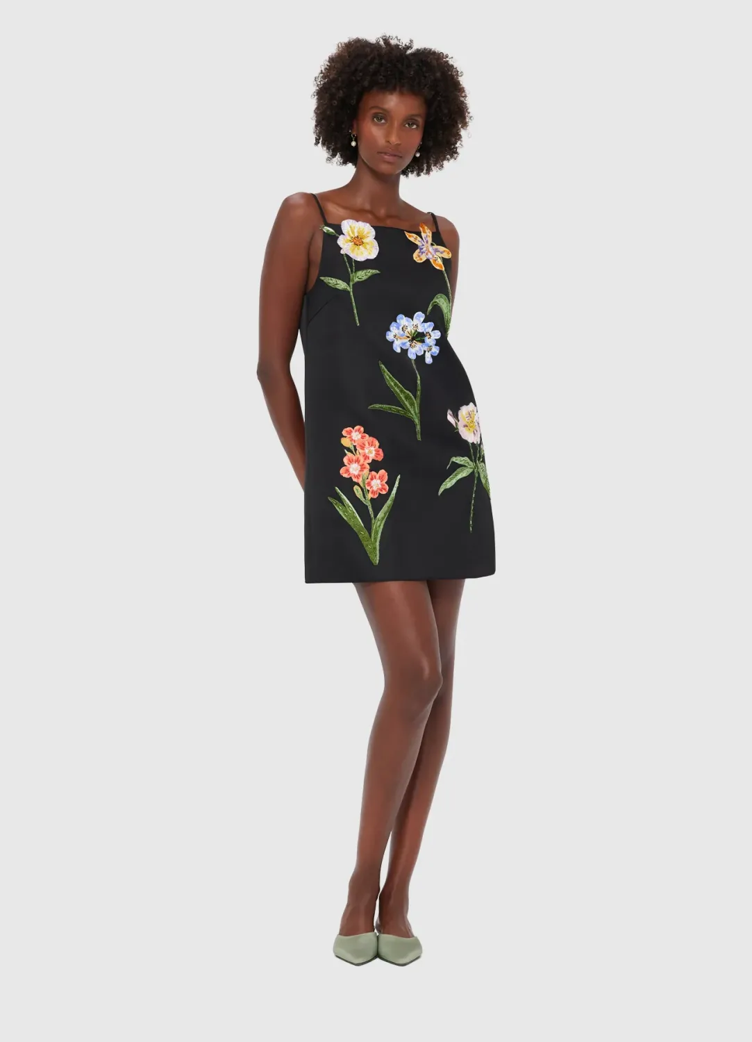 Leo Lin Lela Embroidery Mini Dress in Botanical Print Ebony