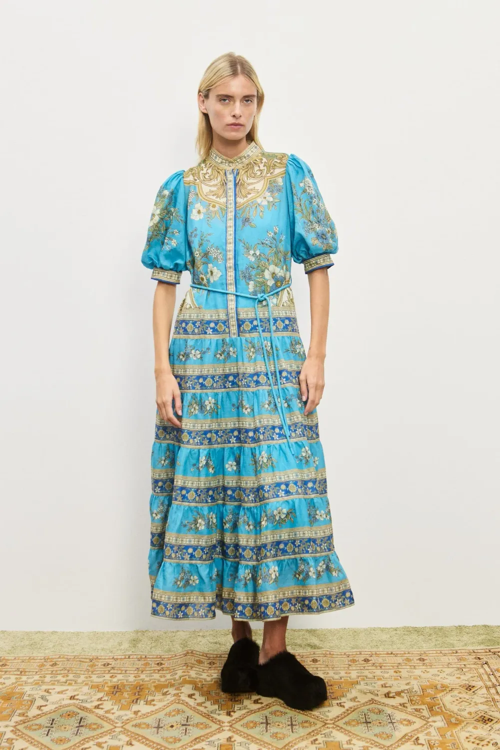 Alemais Cassie Tiered Midi Dress in Blue