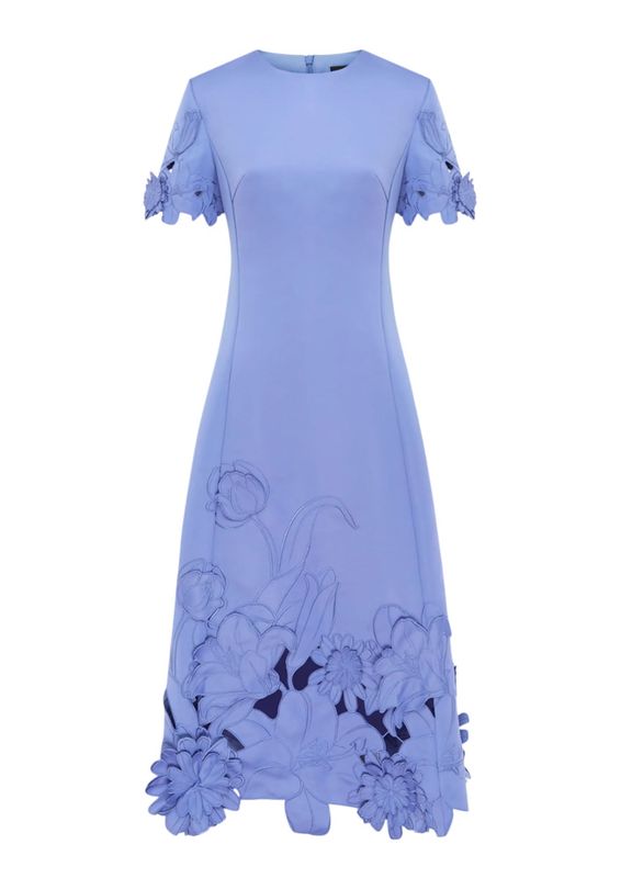 Leo Lin Caroline Applique Short Sleeve Midi Dress in Moonlight