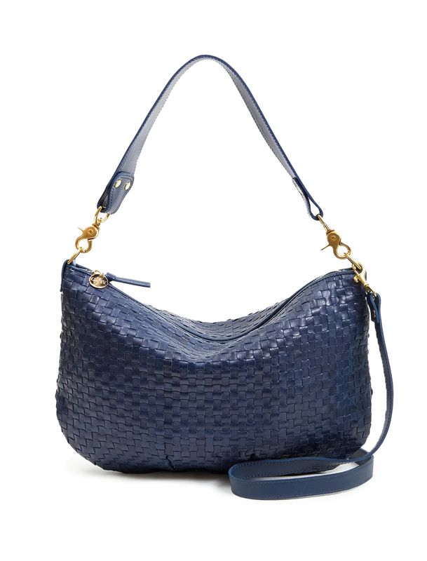 Clare V. Moyen Messenger in Bleu Marine Woven Checker