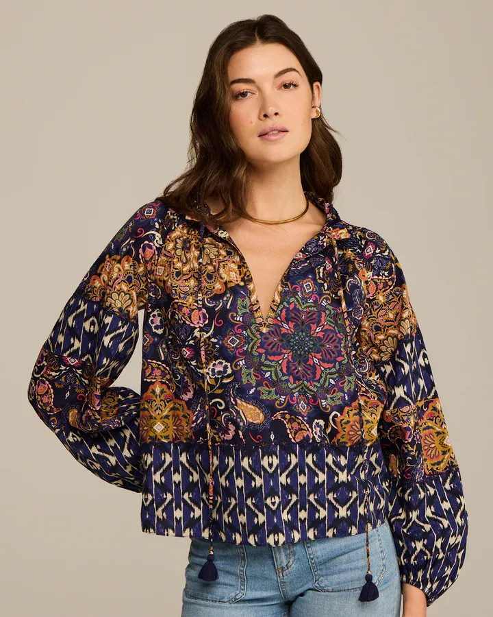 Figue Mae Top in Kaleidoscope Paisley Combo Blue
