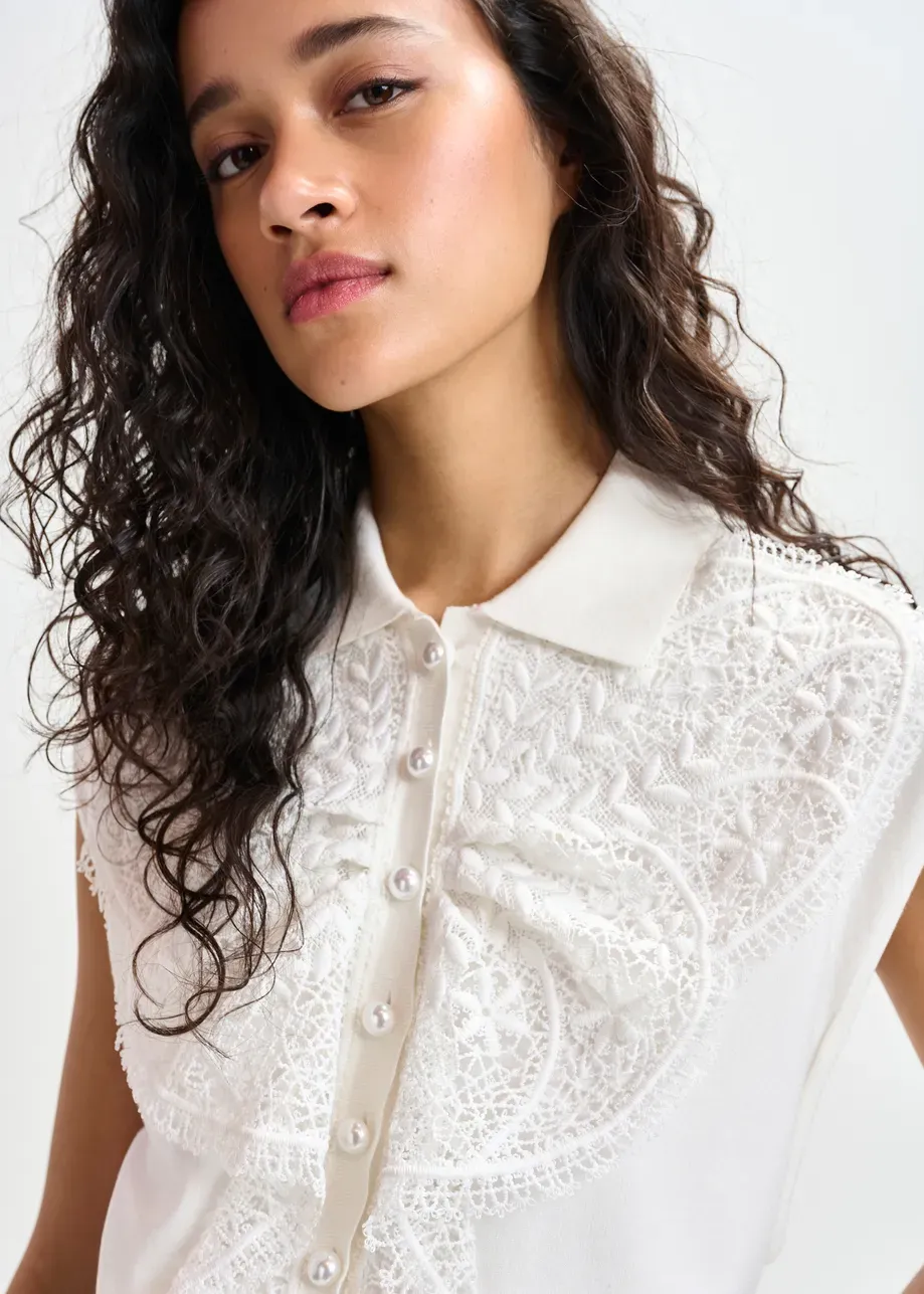 Essentiel Ihelly Polo with Lace in Off White