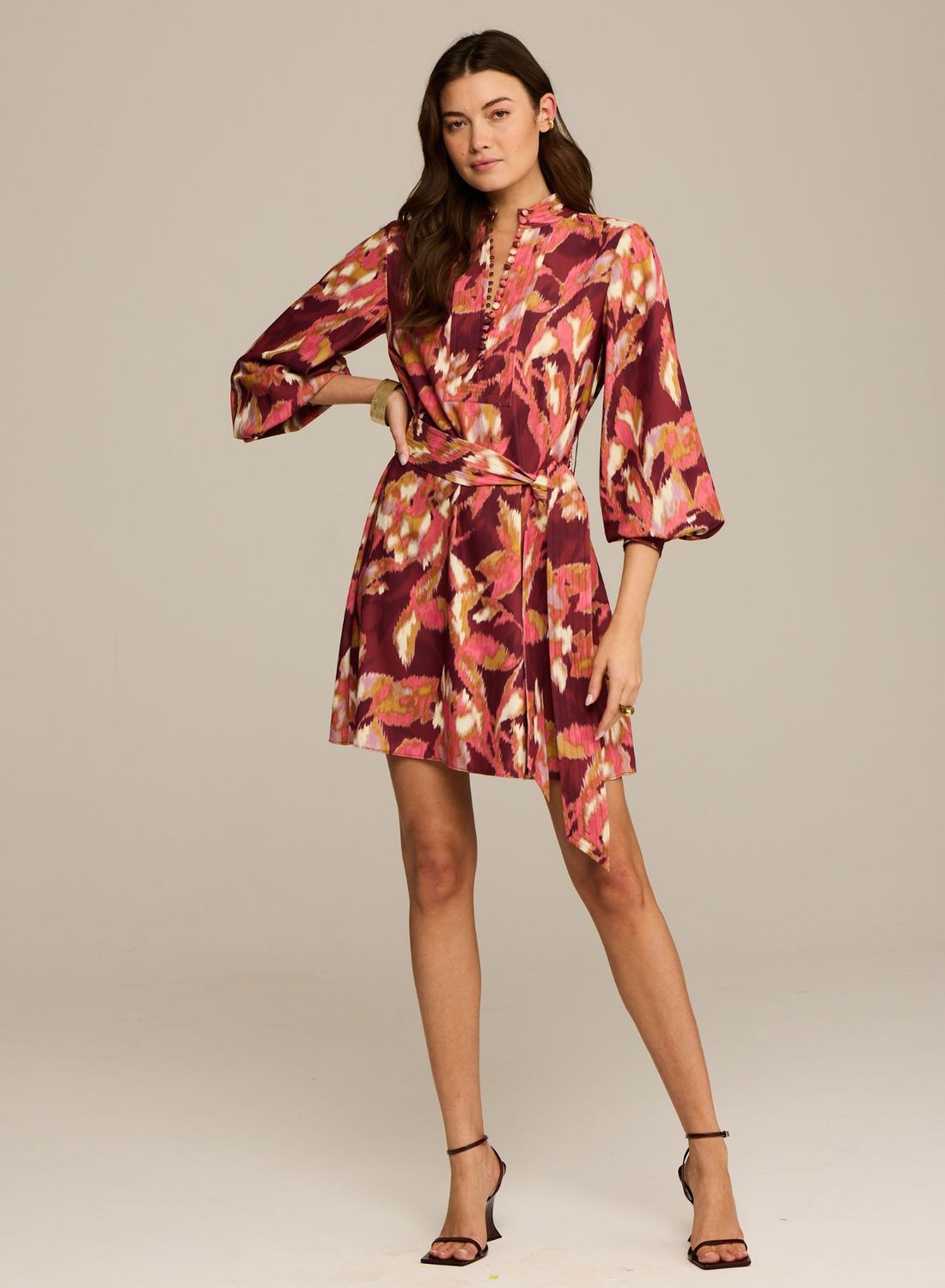 Figue Izzie Dress in Ikat Foliage Bordeaux Red