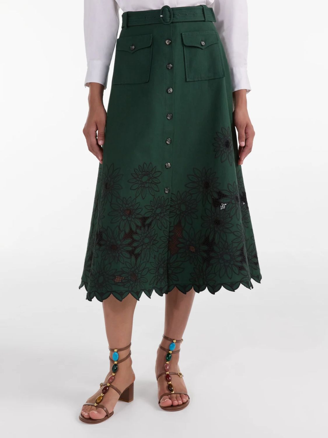 Saloni Kali Skirt Pine Green Daisy