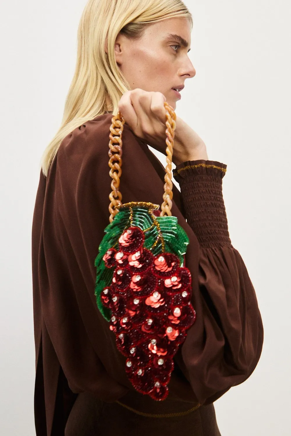Alemais Mercado Beaded Grape Pouch in Red