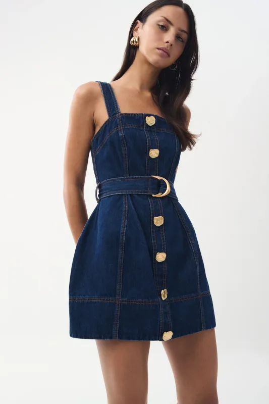 Aje Gianna Denim Mini Dress in Dark Classic Wash