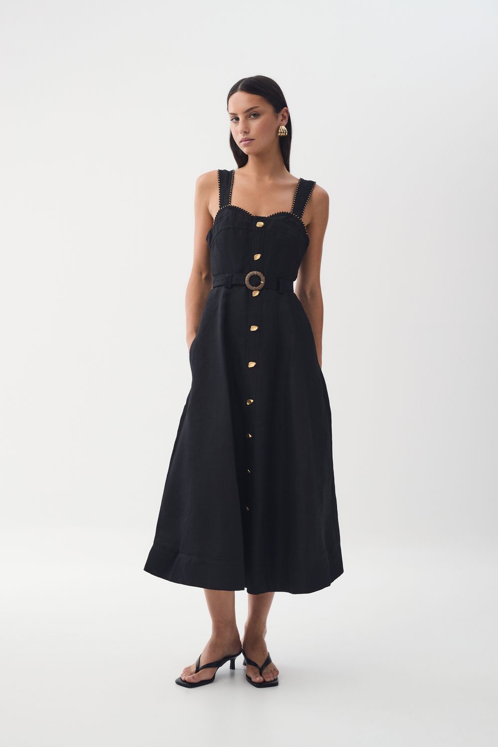 Aje Clay Belted Midi Dress in Black