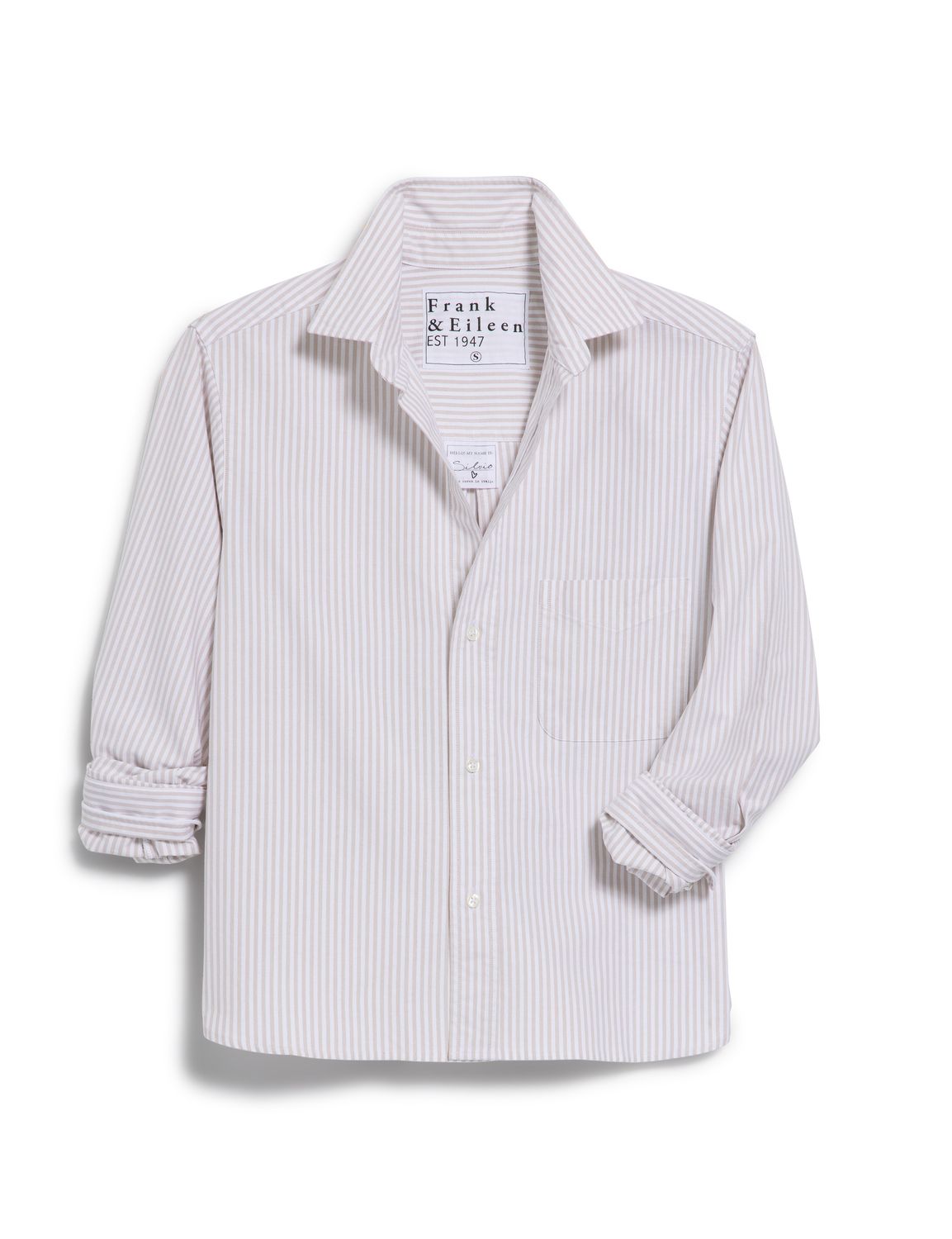 Frank &amp; Eileen Silvio Untuckable Button Up Shirt in Tan Stripe