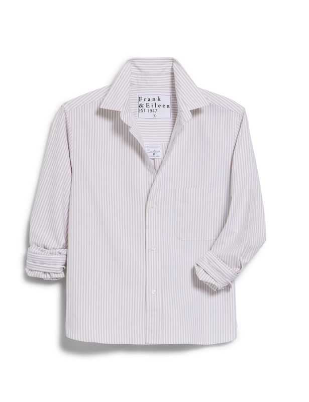 Frank &amp; Eileen Silvio Untuckable Button Up Shirt in Tan Stripe