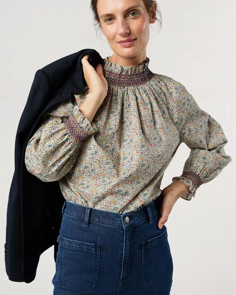 Ann Mashburn Phoebe Smocking Top in Blue/Red Katie &amp; Millie
