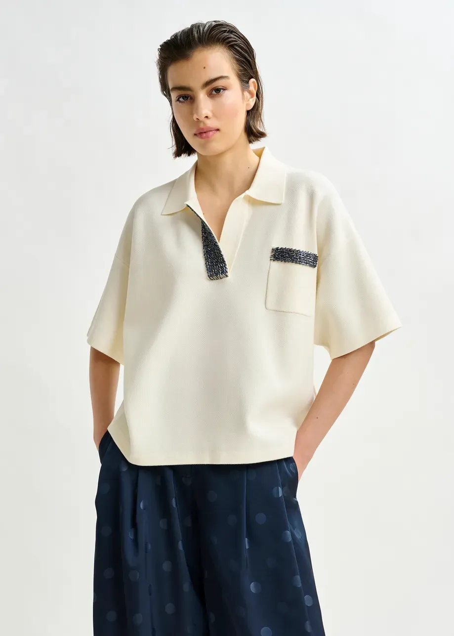 Essentiel International Knitted Polo in Off White