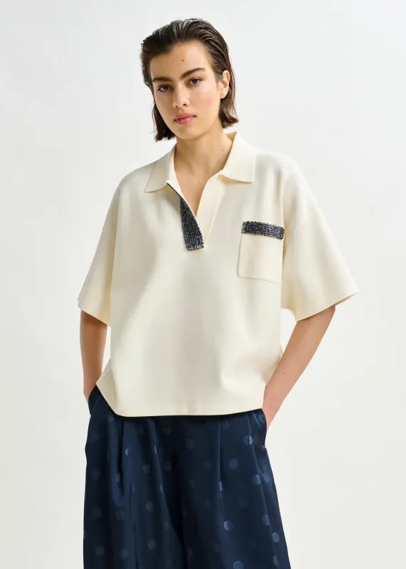 Essentiel International Knitted Polo in Off White
