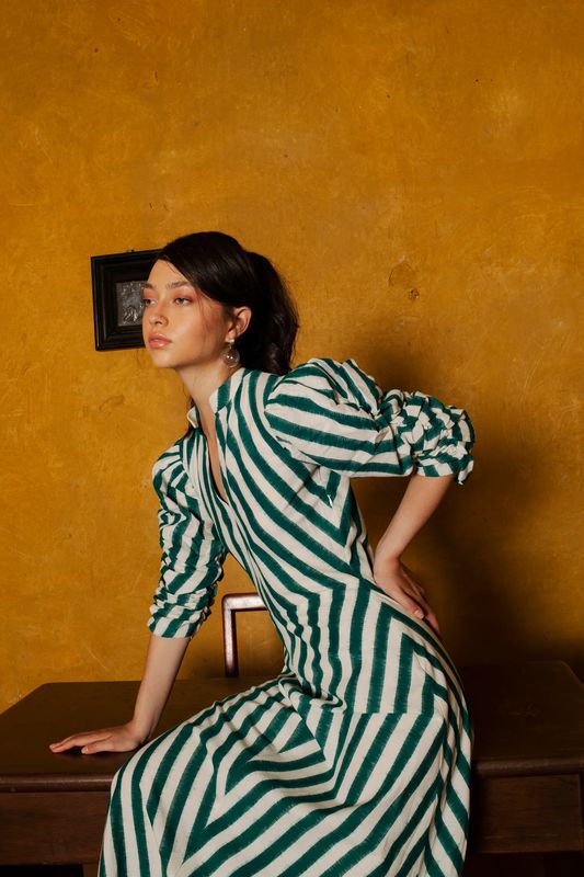 De Castro Green Illusion Dress