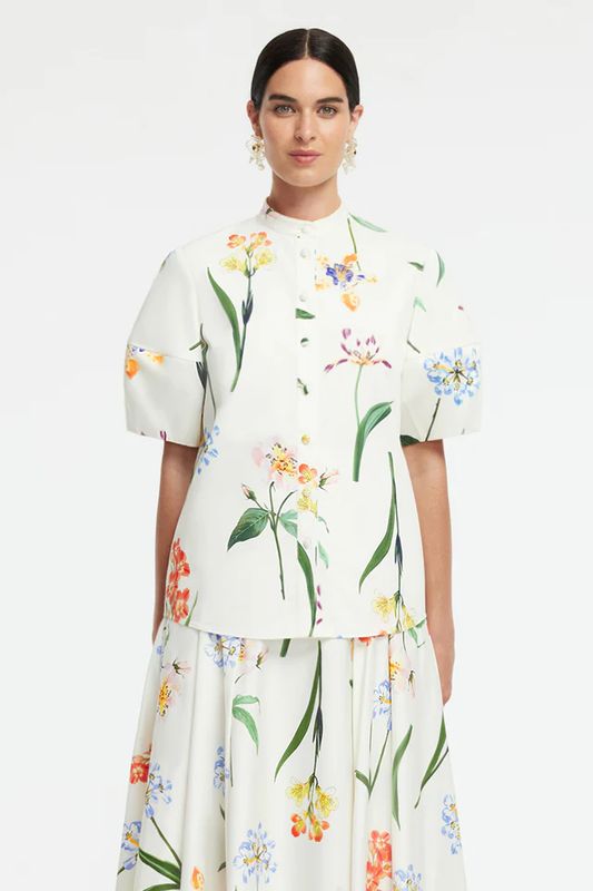 Leo Lin Jemma Blouse Botanical Print in Snow