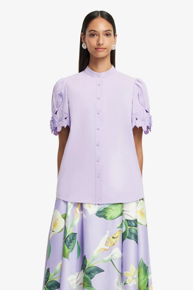 Leo Lin Amelia Applique Shirt Top in Lilac