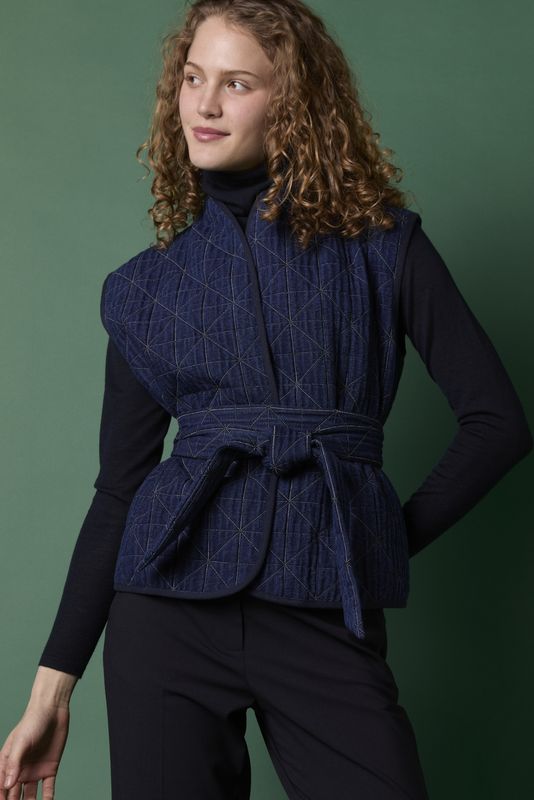 Ann Mashburn Corinne Vest in Indigo Patchwork Matelasse