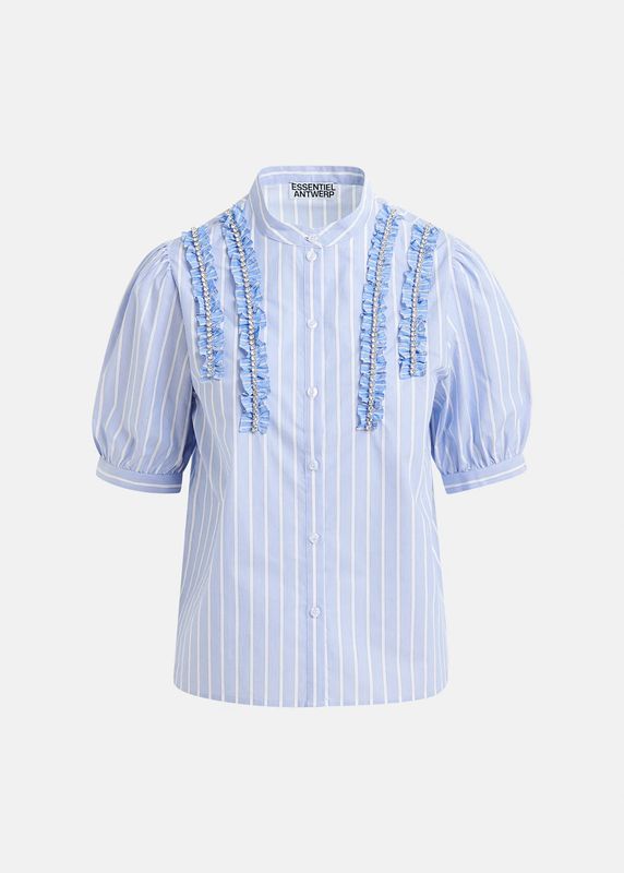 Essentiel Rhinestone Frill Shirt in Pale Kingsblue