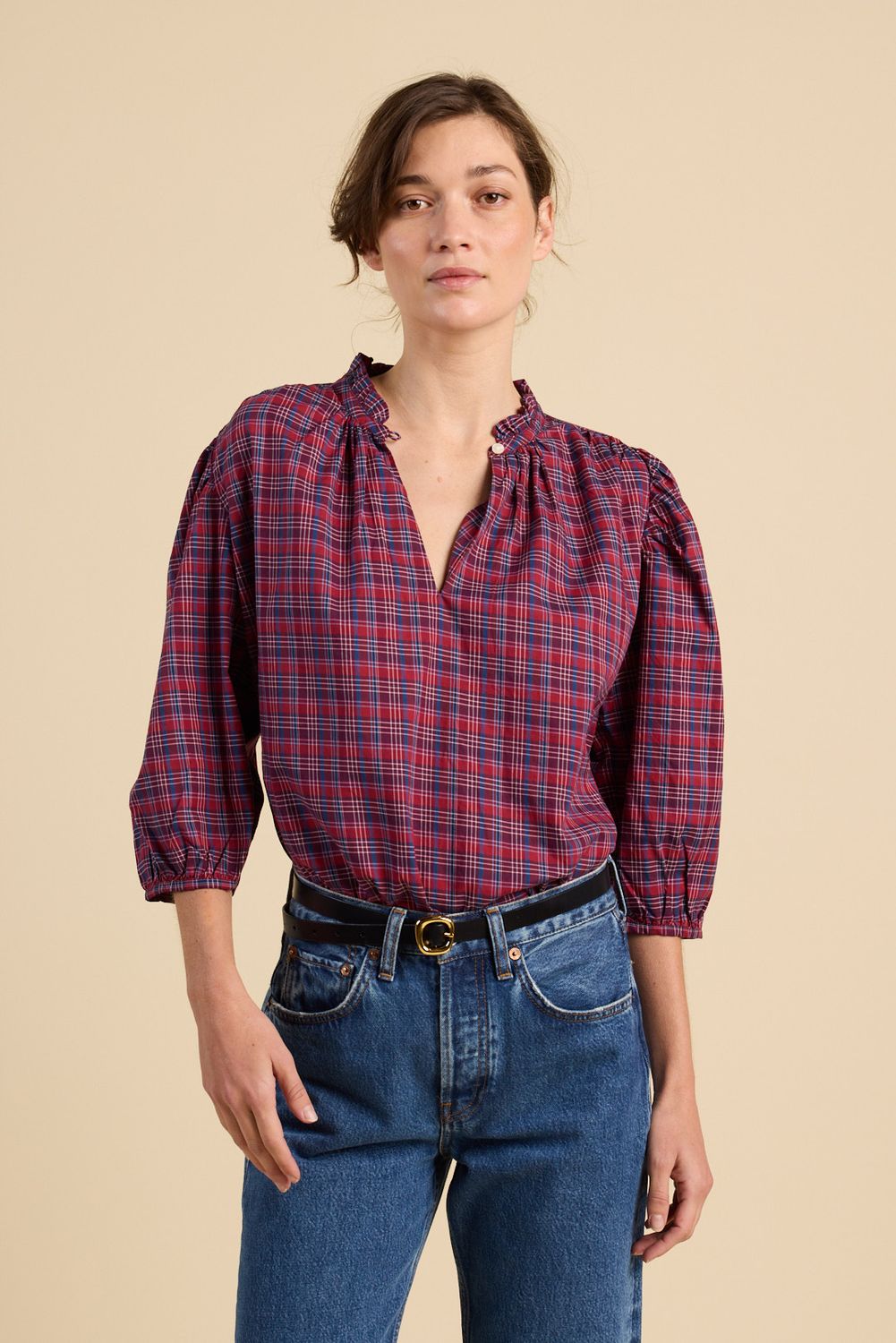Trovata Orly Blouse in Mulled Wine Plaid