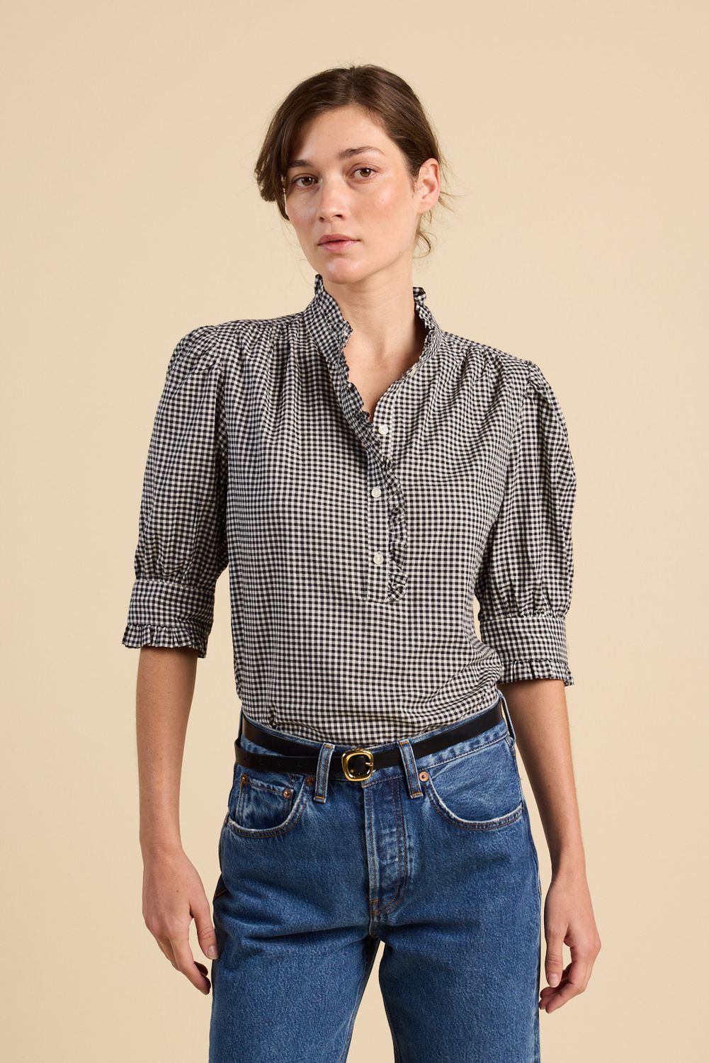 Trovata Noah Blouse in Onyx Check