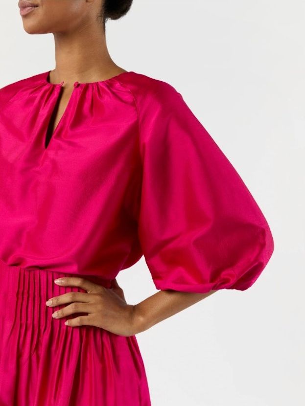 Ann Mashburn Savannah Top in Fuchsia Washed Silk Shantung