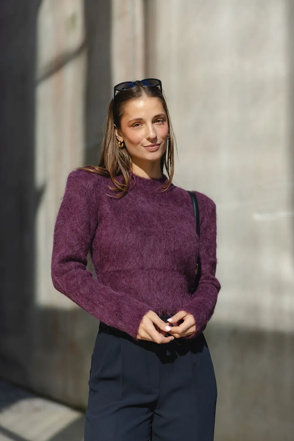 Bytimo Hairy Knit Fitted Sweater in Just Burgundy
