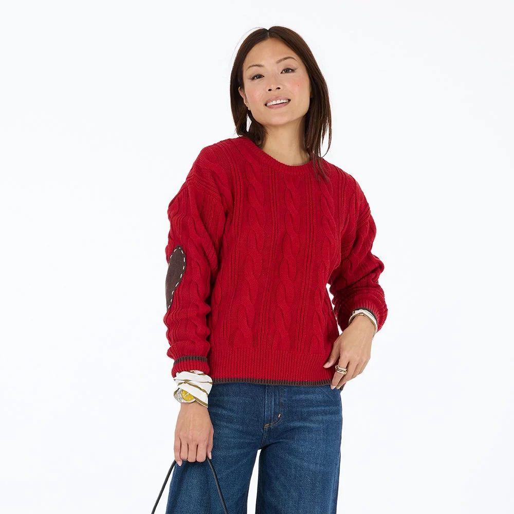 Kerri Rosenthal Maxwork Cable Sweater in Cherri Red