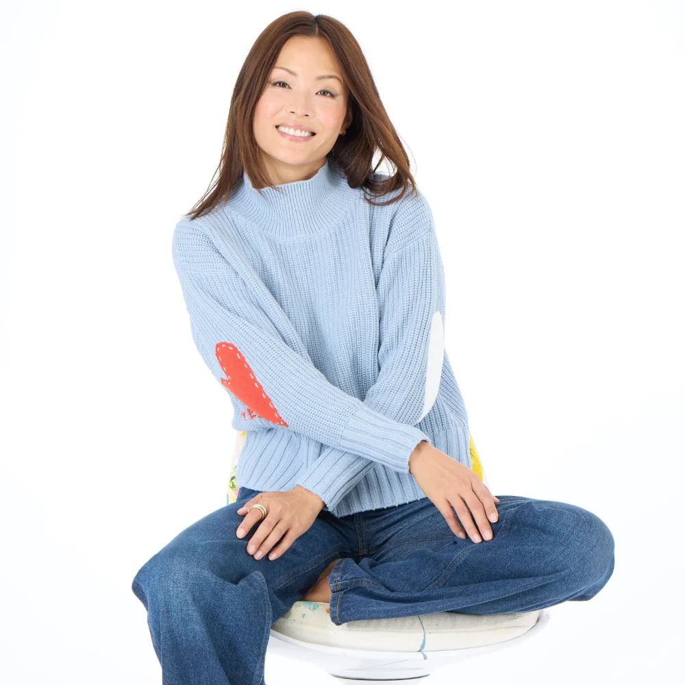 Kerri Rosenthal Marlow Imperfect Heart Sweater in Steel Blue