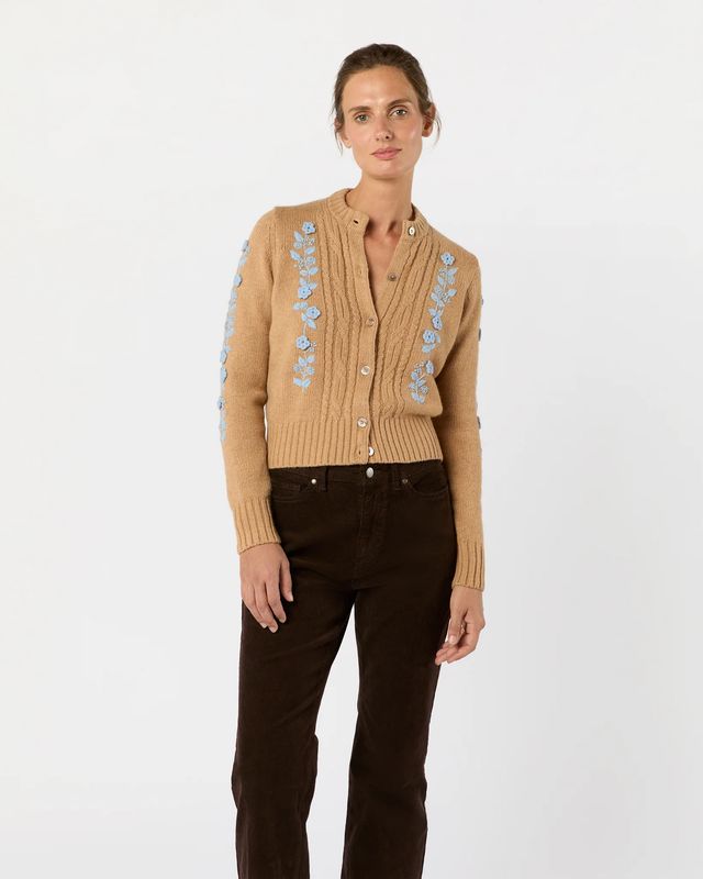 Ann Mashburn Ellen Cardigan in Camel &amp; Misty Blue