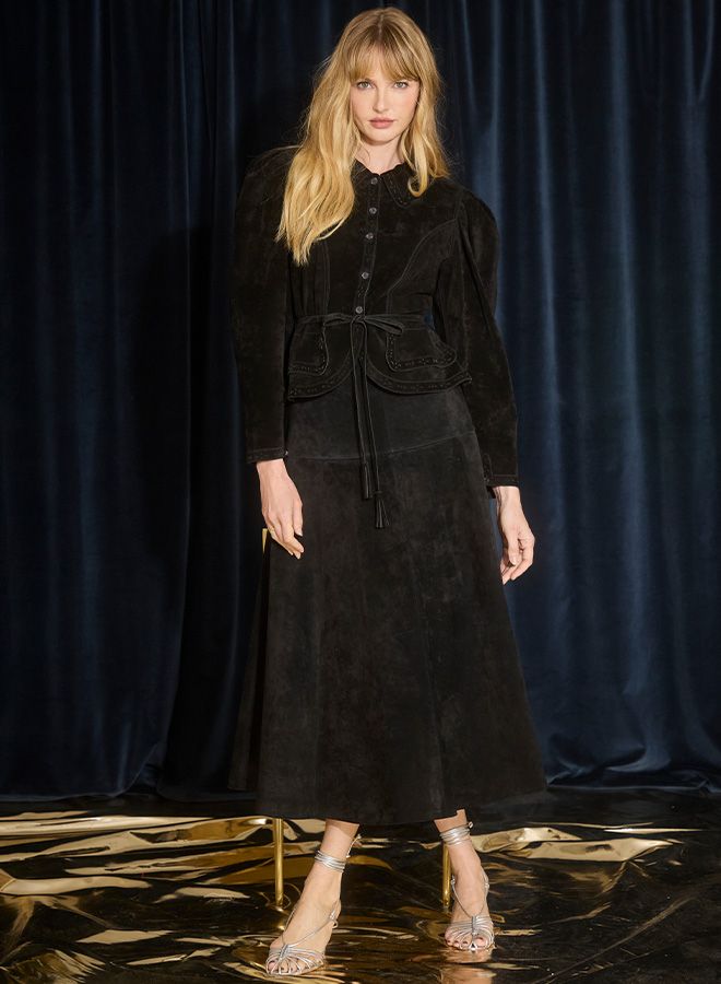 Hunter Bell Ida Skirt in Noir Suede