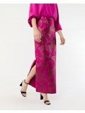Ann Mashburn Long Pencil Skirt in Magenta/Bronze Floral Matelasse