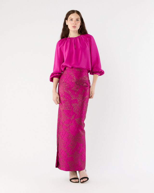 Ann Mashburn Ariana Blouse in Magenta Silk Crepe de Chine