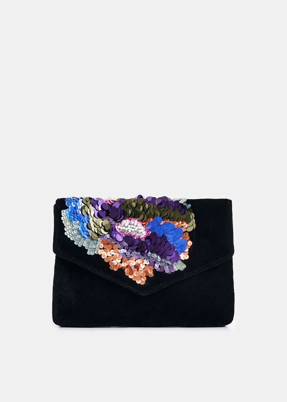 Essentiel Intensify Sequins Velvet Pouch in Combo1 Black