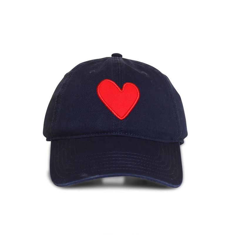 Kerri Rosenthal Imperfect Heart Hat in Navy/Red