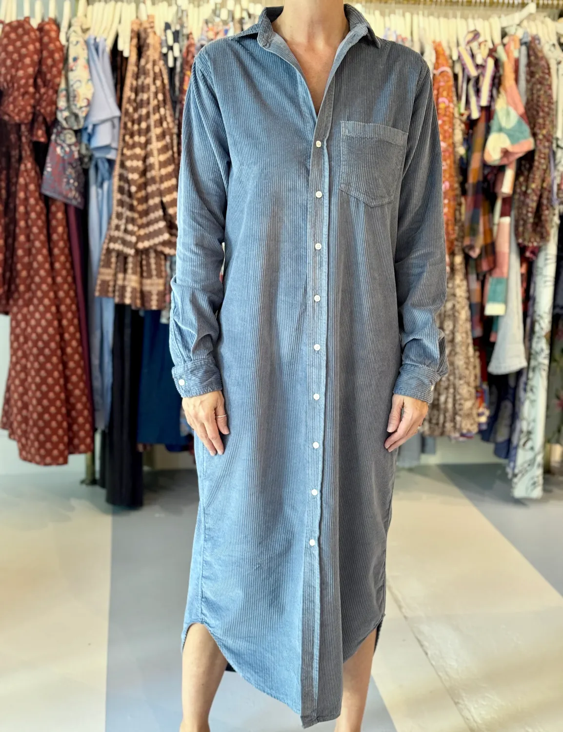 Frank &amp; EIleen Rory Maxi Shirtdress in Slate Corduroy
