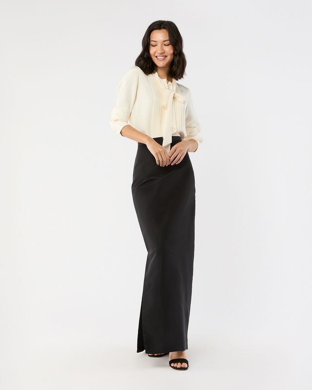 Ann Mashburn Long Pencil Skirt in Black Silk