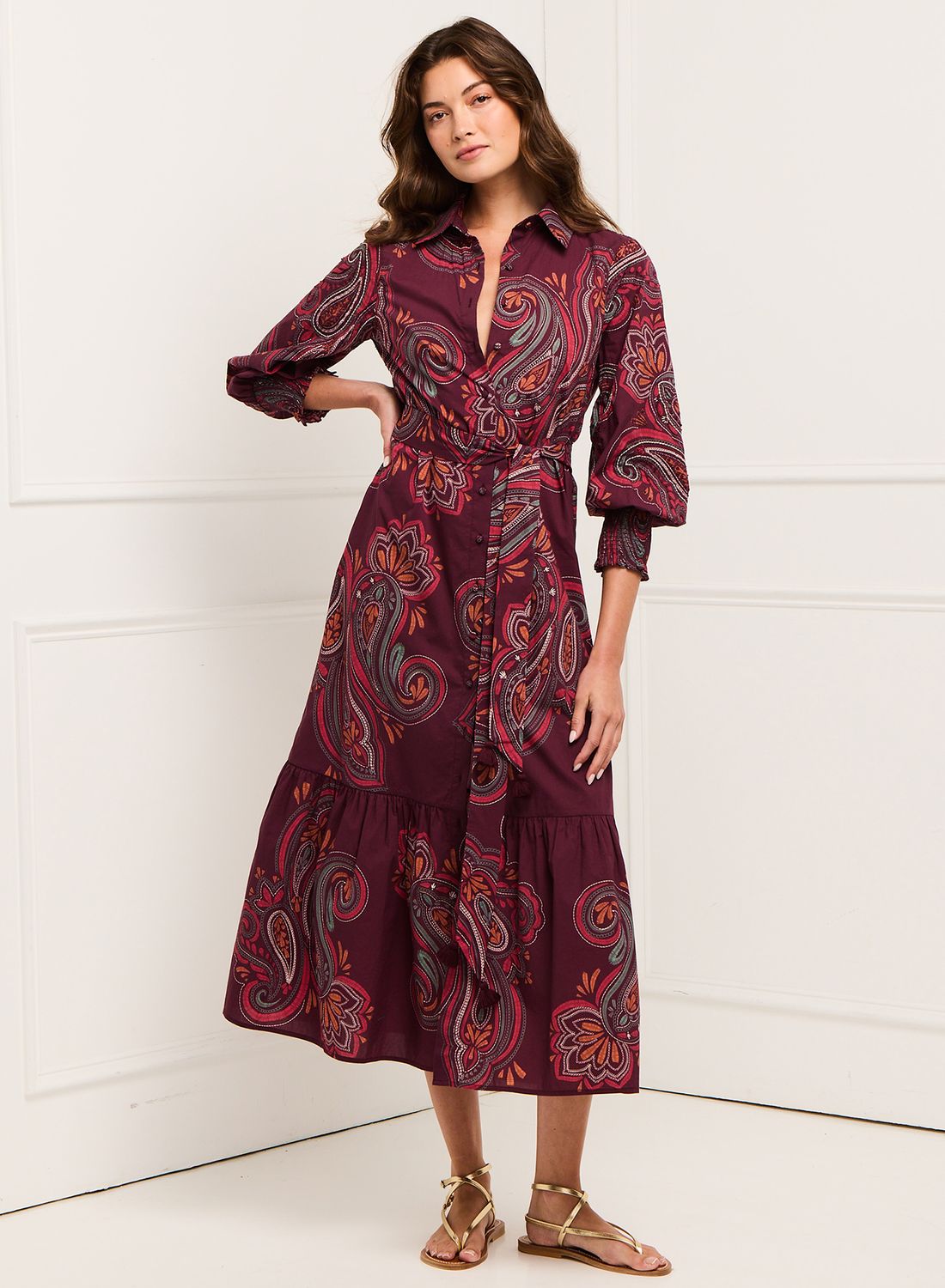 Figue Indiana Dress in Cascading Paisley Mulberry