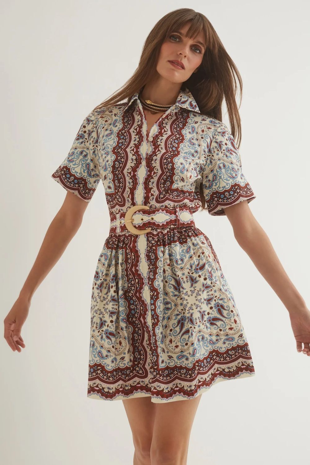 Cara Cara Malena Mini Dress in Paisley Scarf Ivory