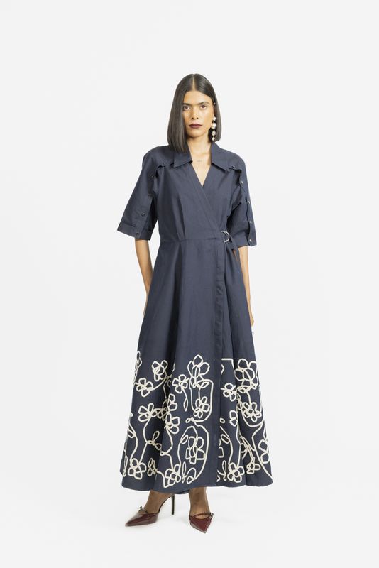 Love Birds Daisy Kyoto Dress in Navy &amp; Ivory