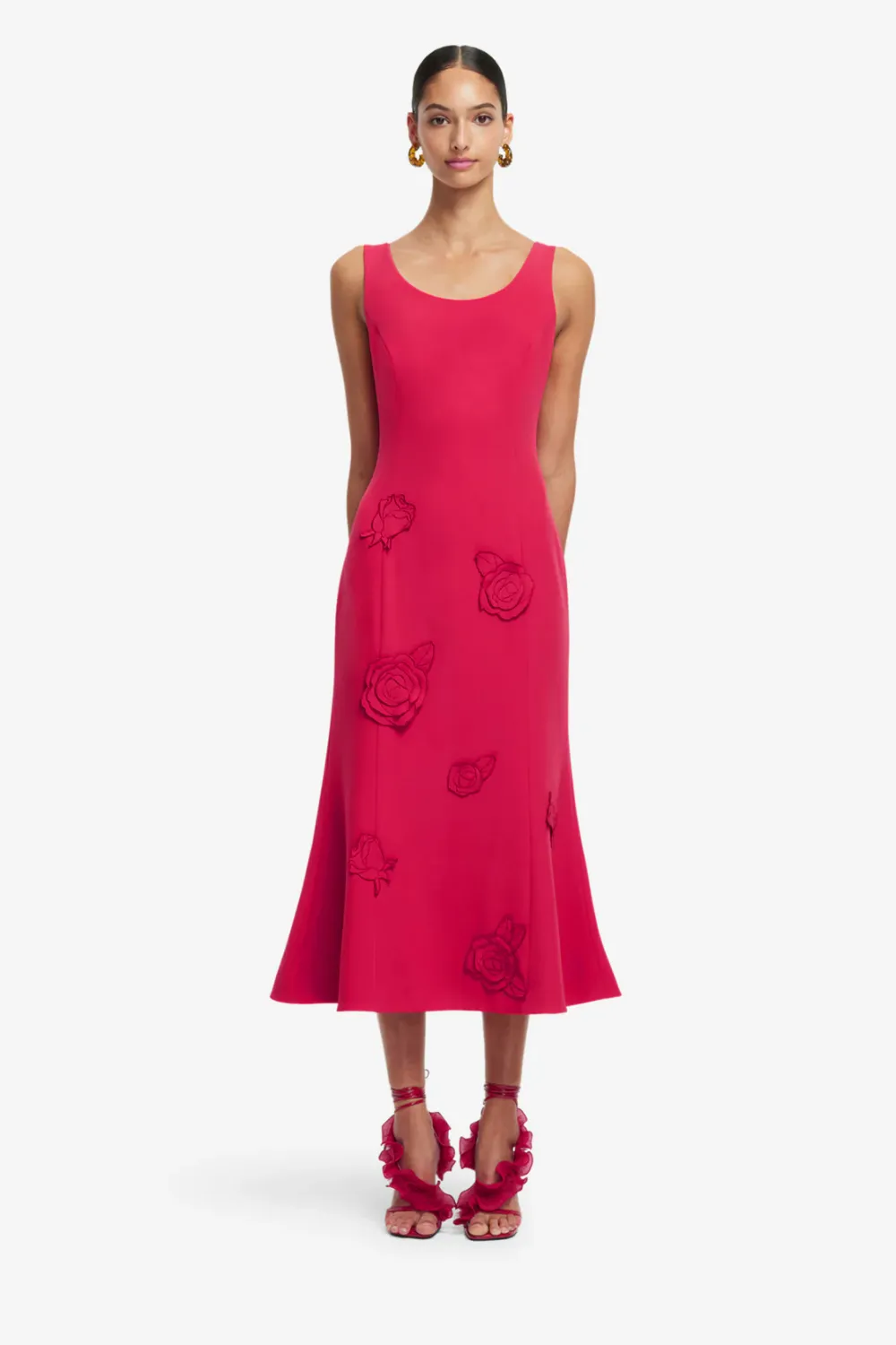 Leo Lin Emily Applique Midi Dress in Scarlet
