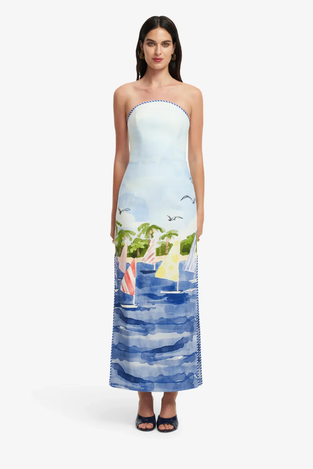 Leo Lin Ava Bustier Maxi Dress in Nautical Print