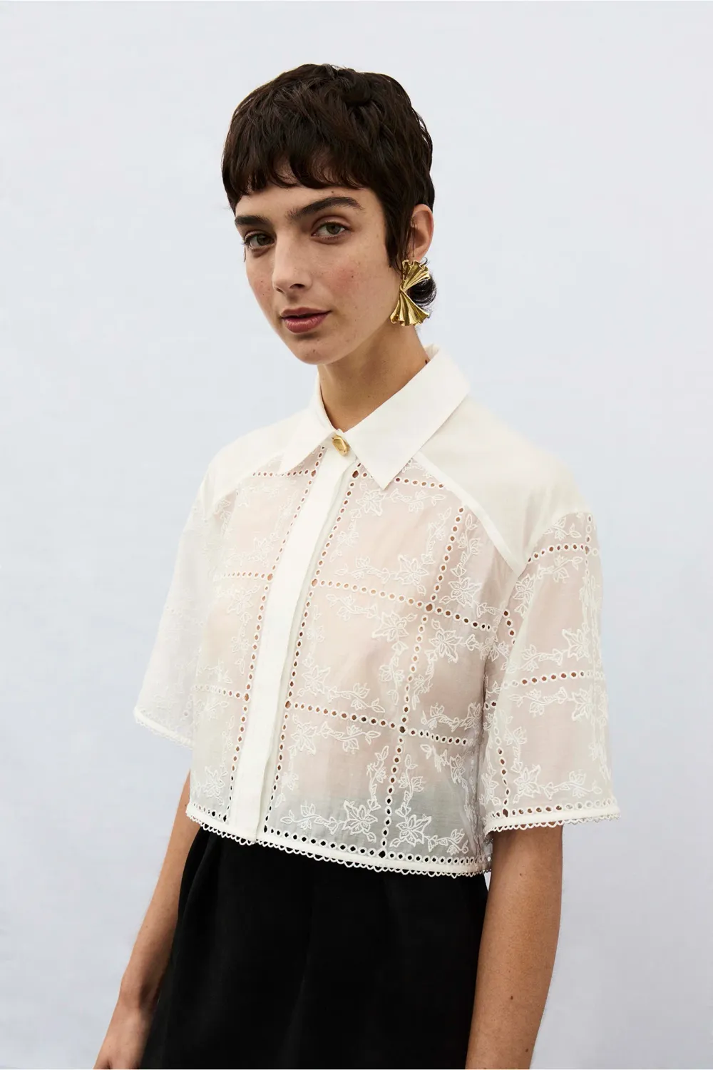 Aje Merritt Embroidered Shirt in Ivory