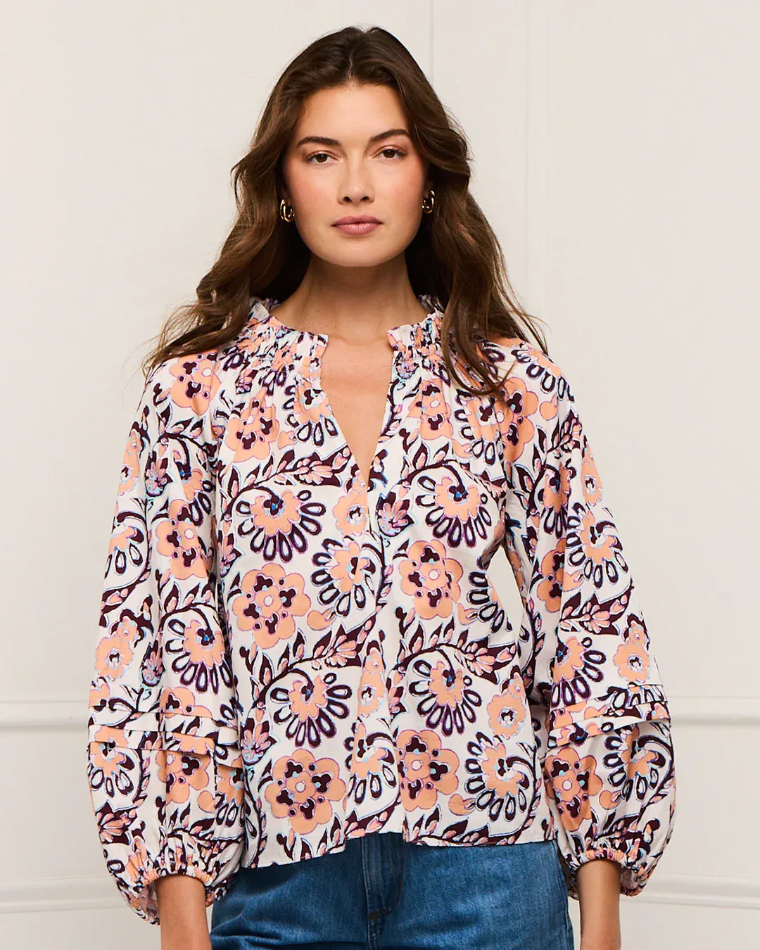 Figue Donna Top in Ibiza Floral Biscotti Beige