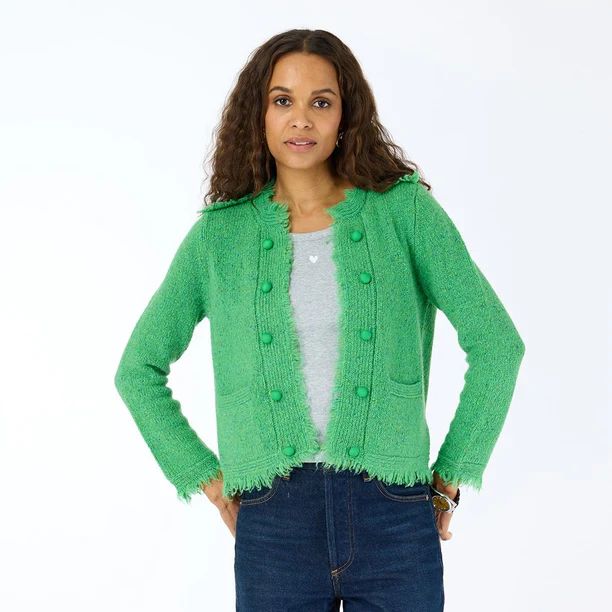 Kerri Rosenthal Fringe Beau-Iero Cardigan in Grass Green