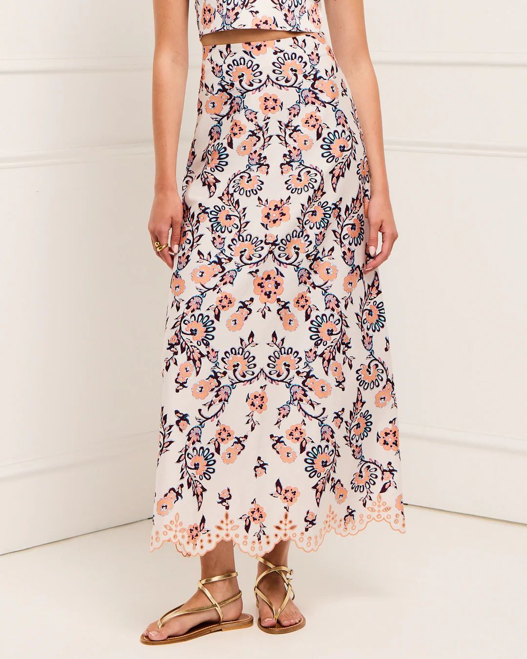 Figue Poppy Skirt in Ibiza Floral Biscotti Beige