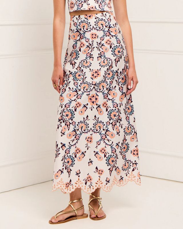 Figue Poppy Skirt in Ibiza Floral Biscotti Beige