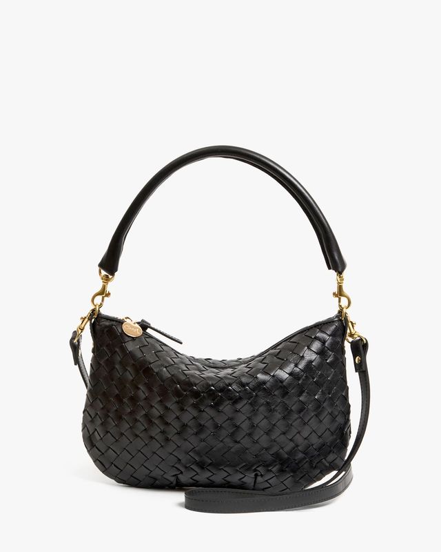 Clare V Petit Moyen Messenger Medium Woven Diagonal in Black