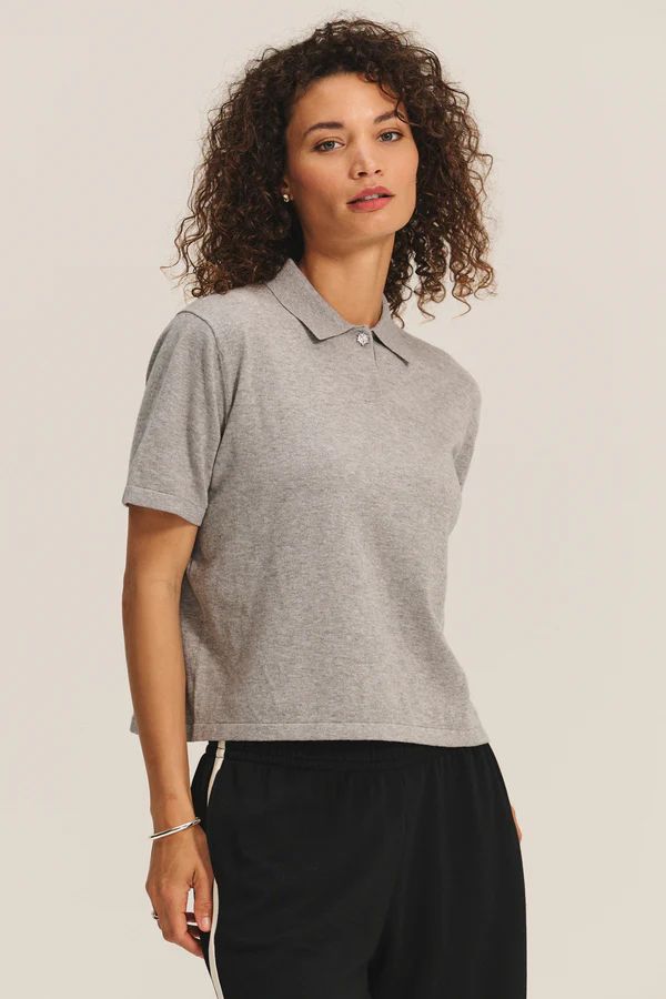 Velvet Emerson Polo Top in Heather Gray
