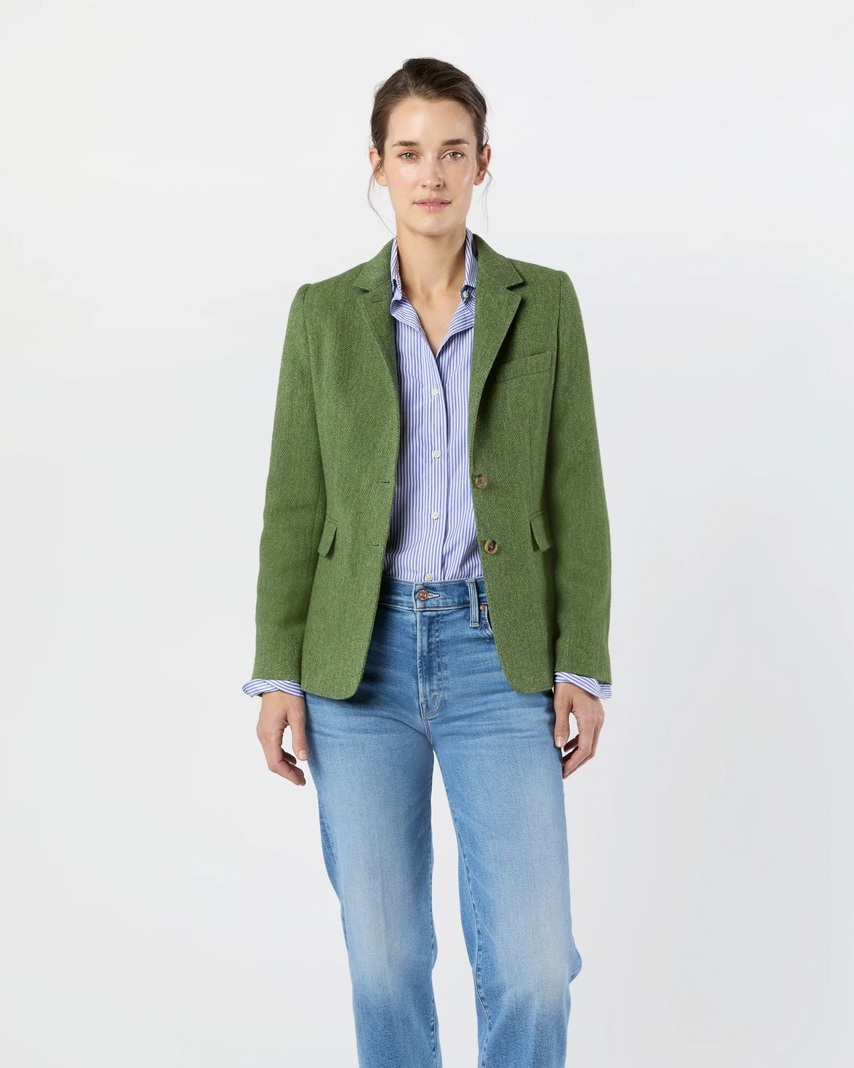 Ann Mashburn Moira Blazer in Green/Multi Herringbone Tweed
