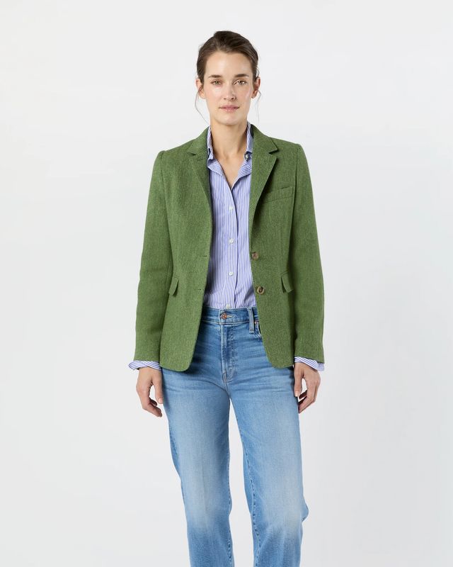 Ann Mashburn Moira Blazer in Green/Multi Herringbone Tweed