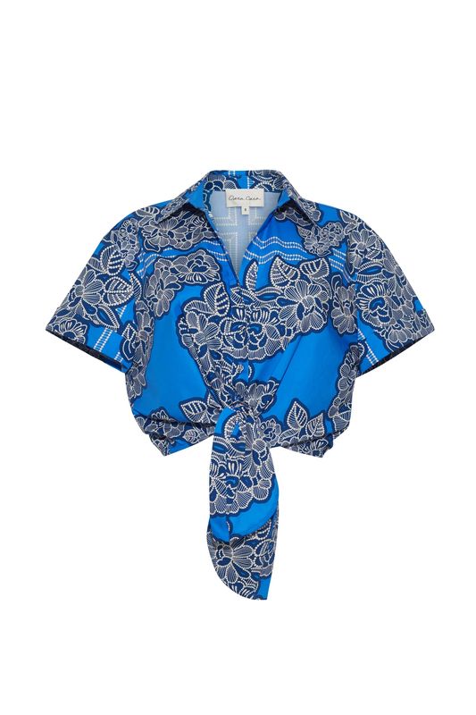 Cara Cara Asbury Top in Carved Petals Cobalt